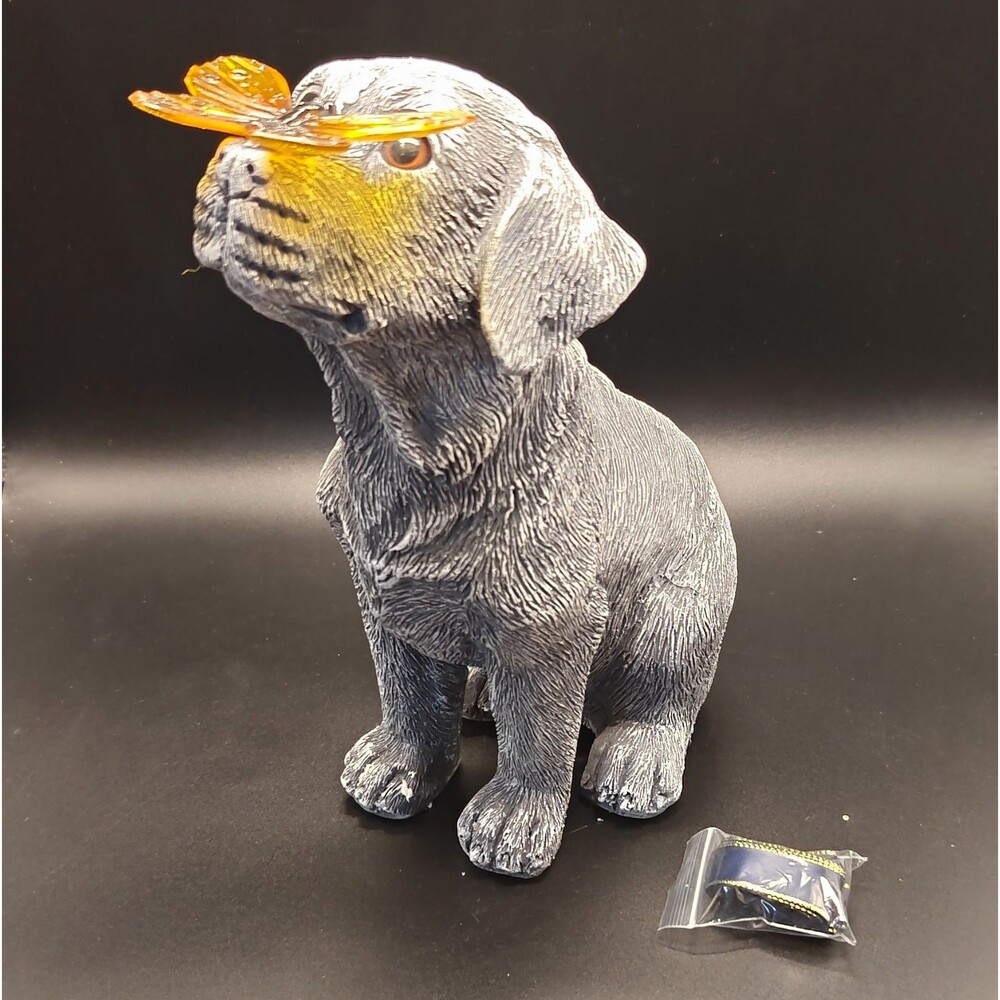 Solar Dog Garden Statue with Lighted Butterfly Outdoor Yard Lawn Patio Decor